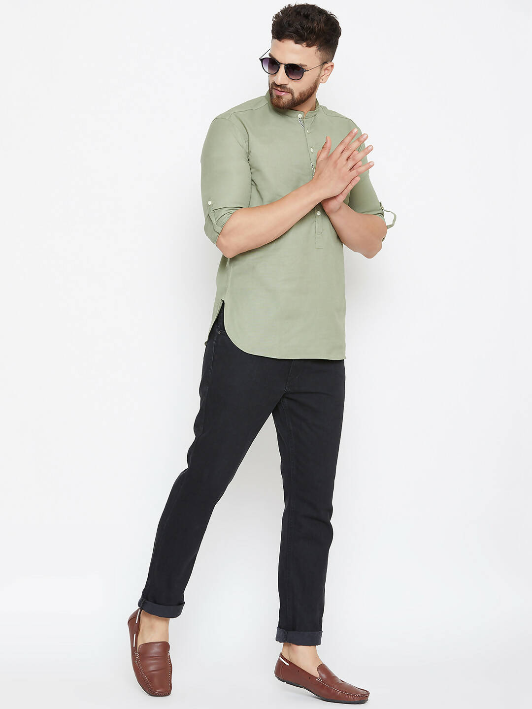 Even Apparels Green Color Men's Pure Cotton Kurta With Band Collar - Distacart