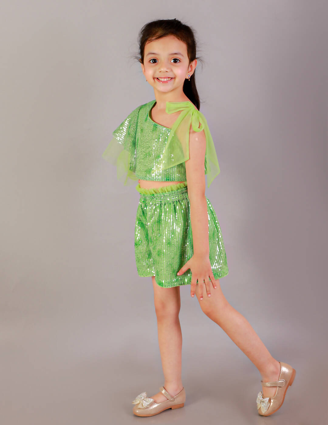 Lil Drama Girls Party Top With Shorts - Green - Distacart