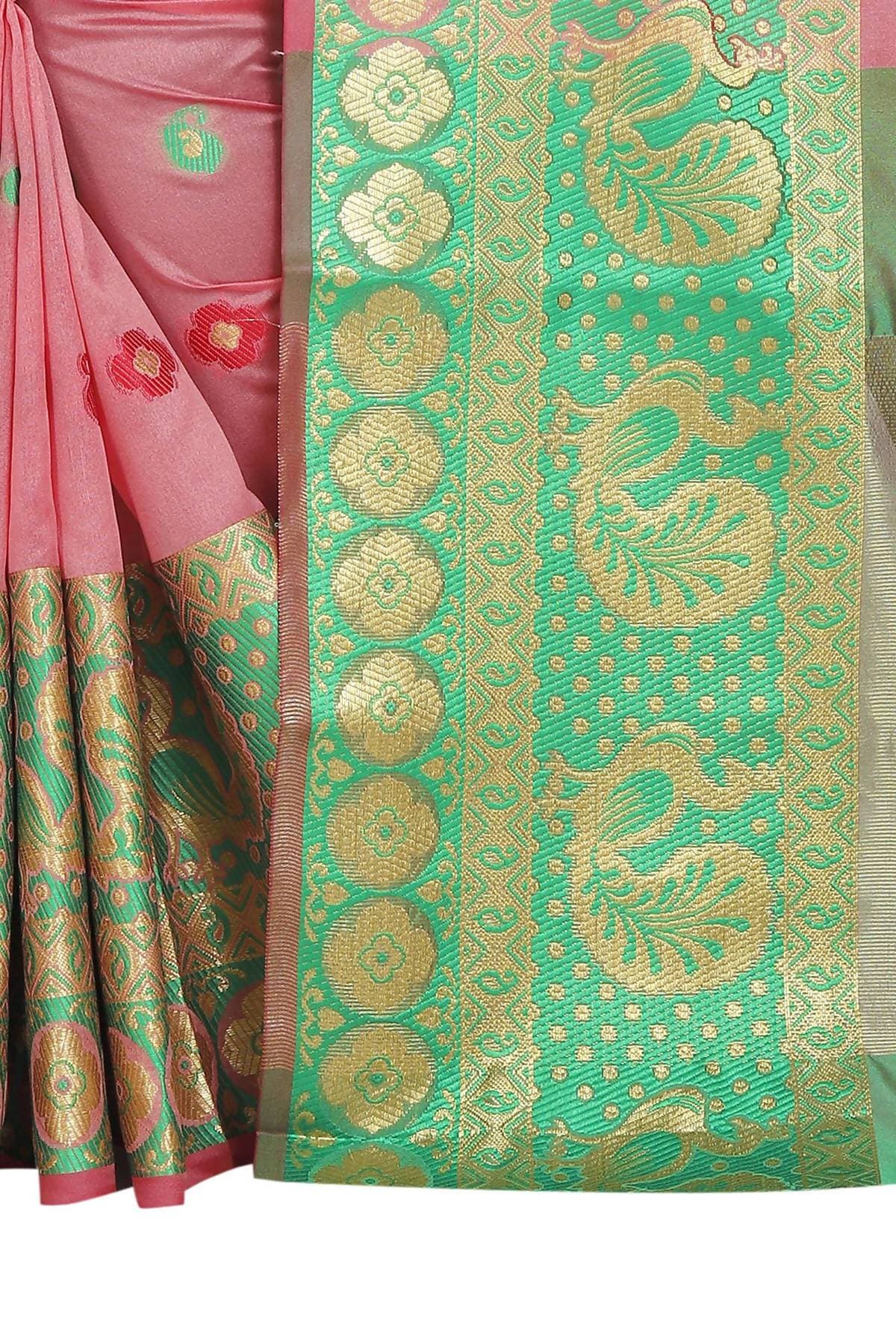 Vamika Banarasi Cotton Silk Peach Weaving Saree