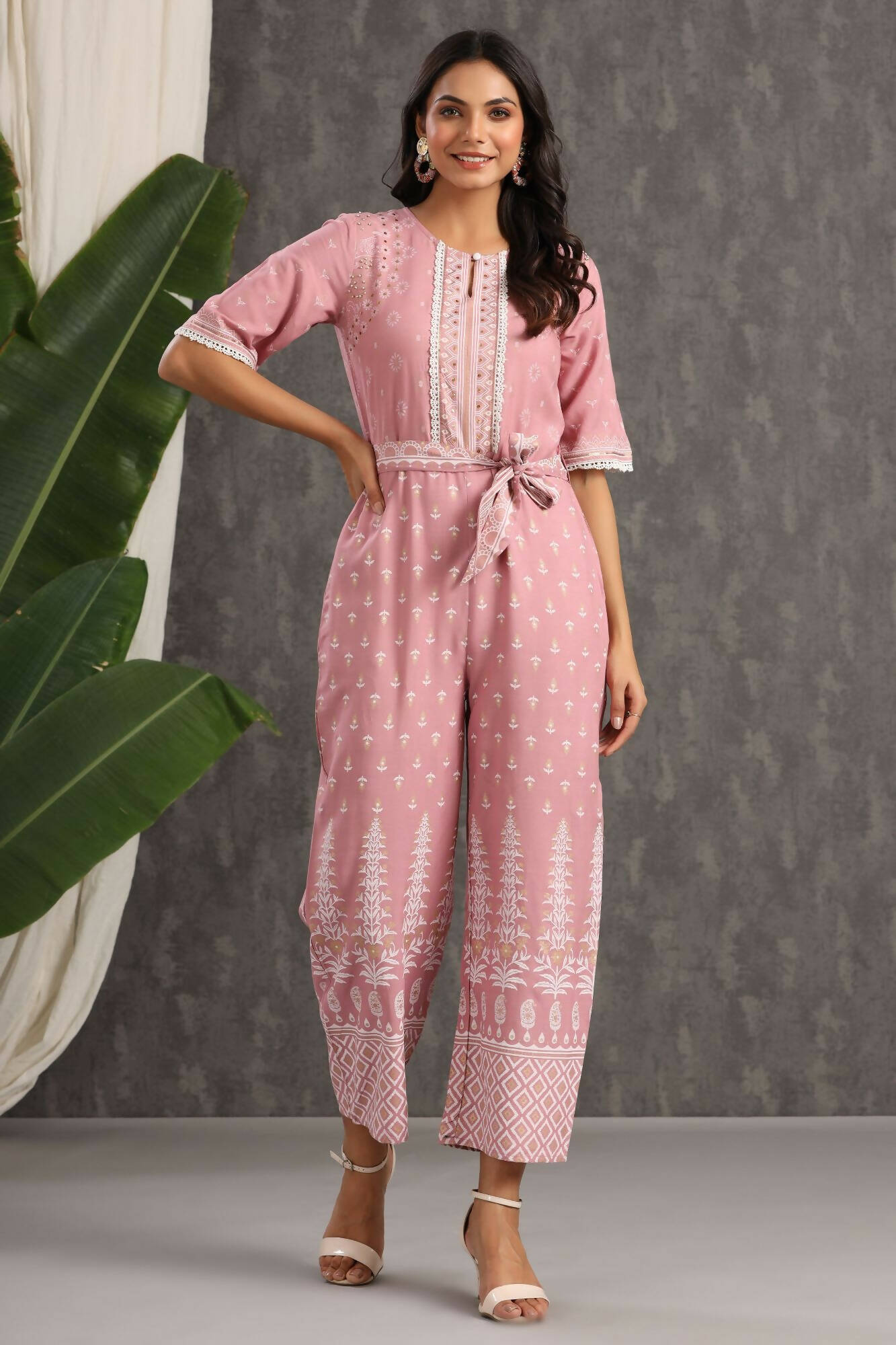 Juniper Women Onionpink Rayon Printed Straight Jumpsuit - Distacart