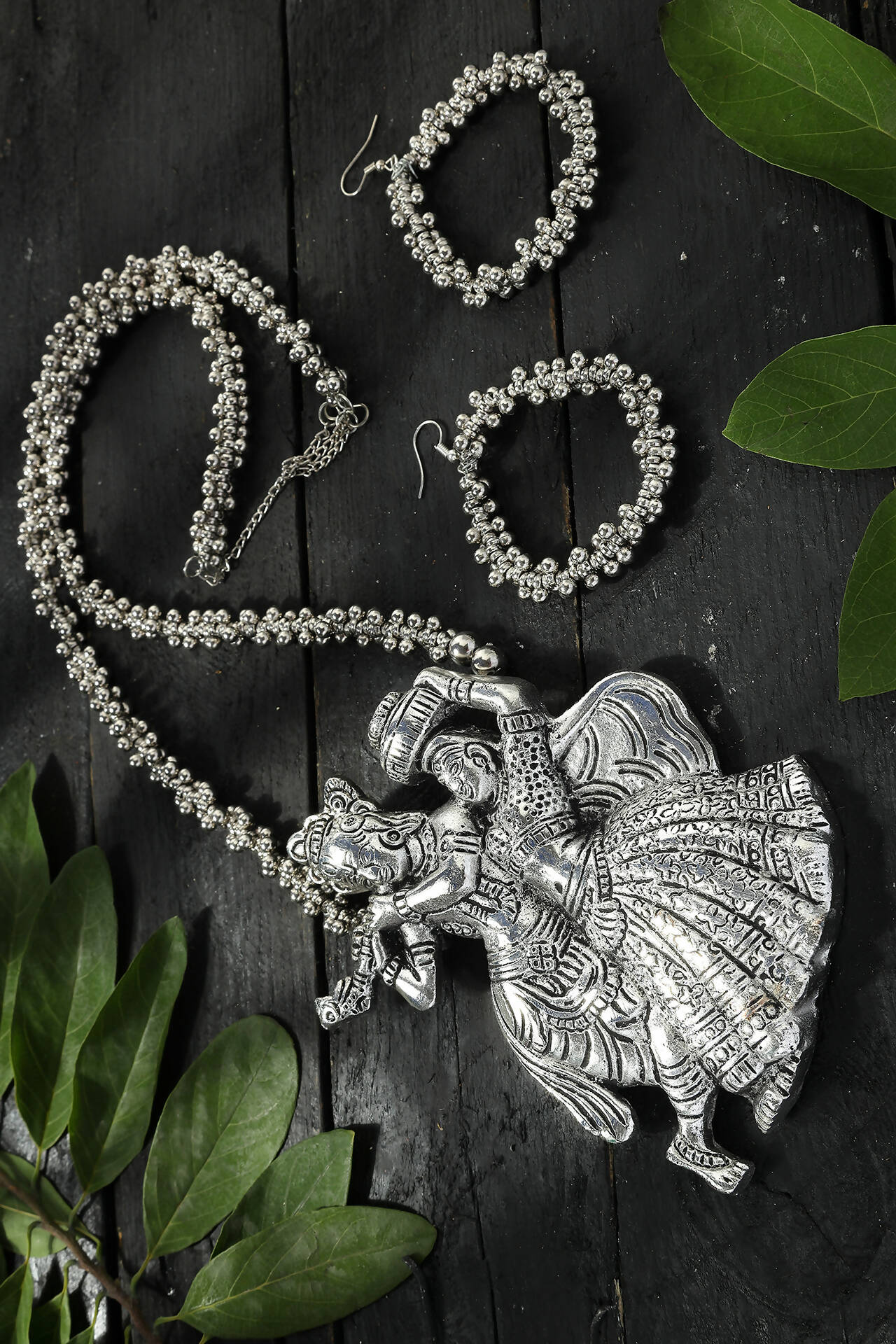 Mominos Fashion Johar Kamal Oxidised Silver-Plated Brass Finish Radha Kishan Long Necklace For Women - Distacart