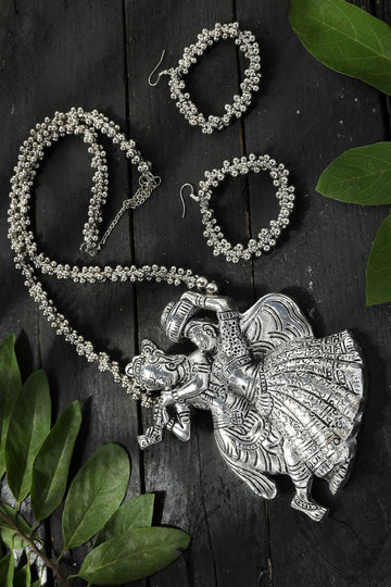 Mominos Fashion Johar Kamal Oxidised Silver-Plated Brass Finish Radha Kishan Long Necklace For Women - Distacart