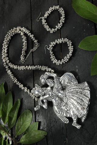 Mominos Fashion Johar Kamal Oxidised Silver-Plated Brass Finish Radha Kishan Long Necklace For Women - Distacart