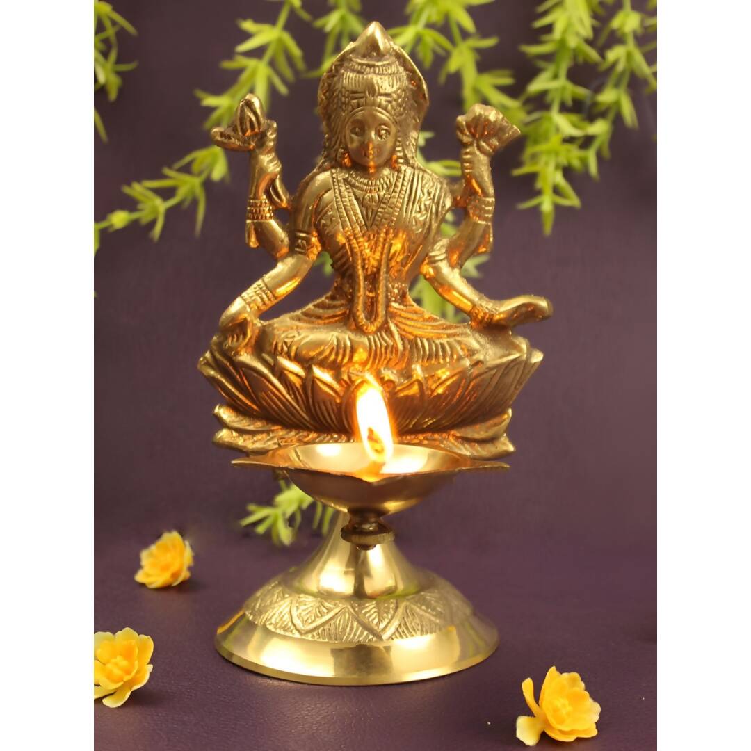 Spillbox Gold-Toned Brass Lakshmi Diya Pooja Essential - Distacart