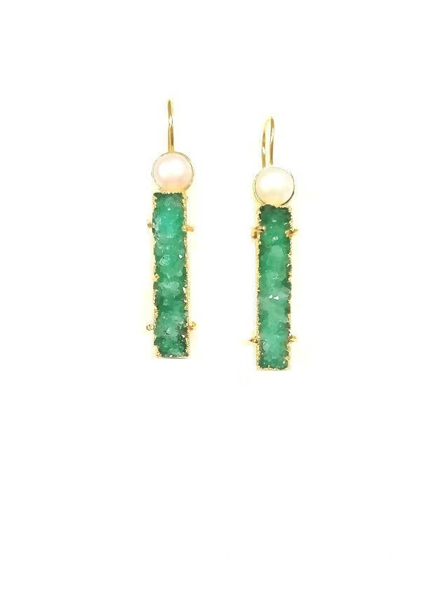 Bling Accessories Emerald Green Natural Druzy Stone Earrings