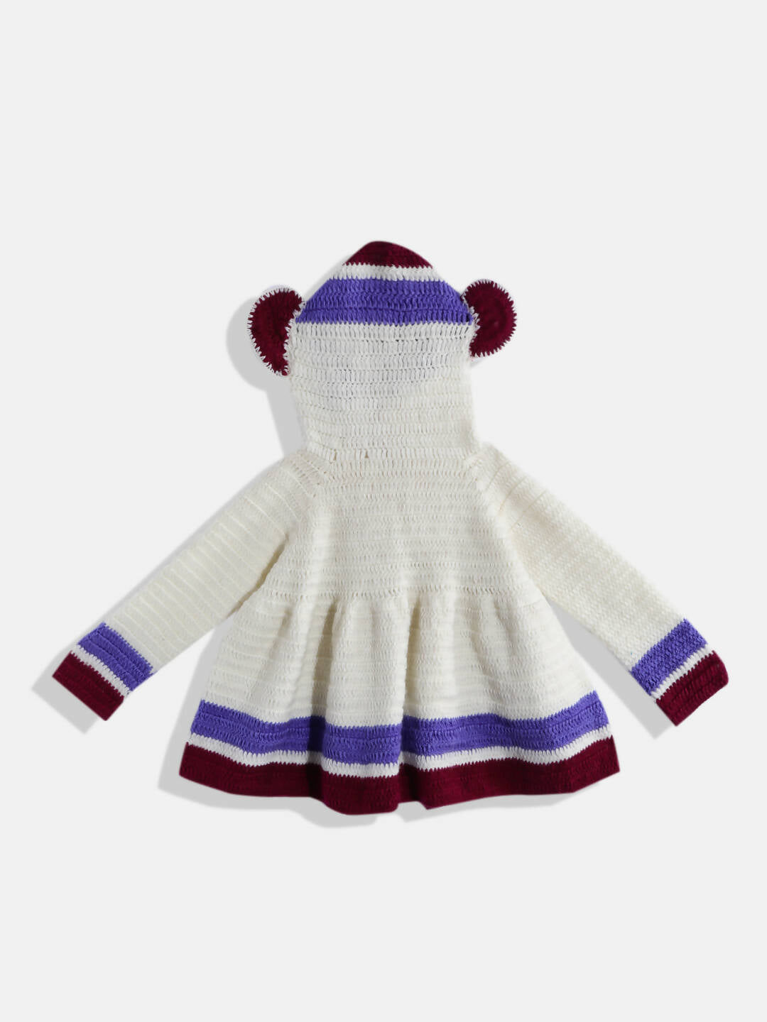 Chutput Kids Woollen Hand Knitted Full Sleeves Self Desgin Hoodie Dress - Cream - Distacart