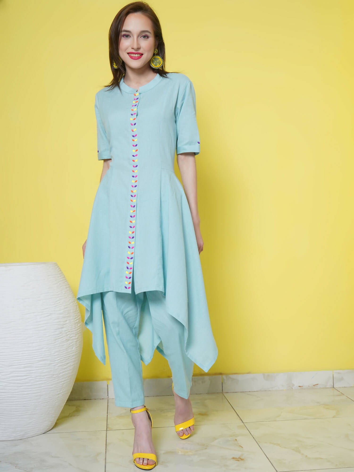 Women Republic Light Blue Cotton Kurta Set - Distacart