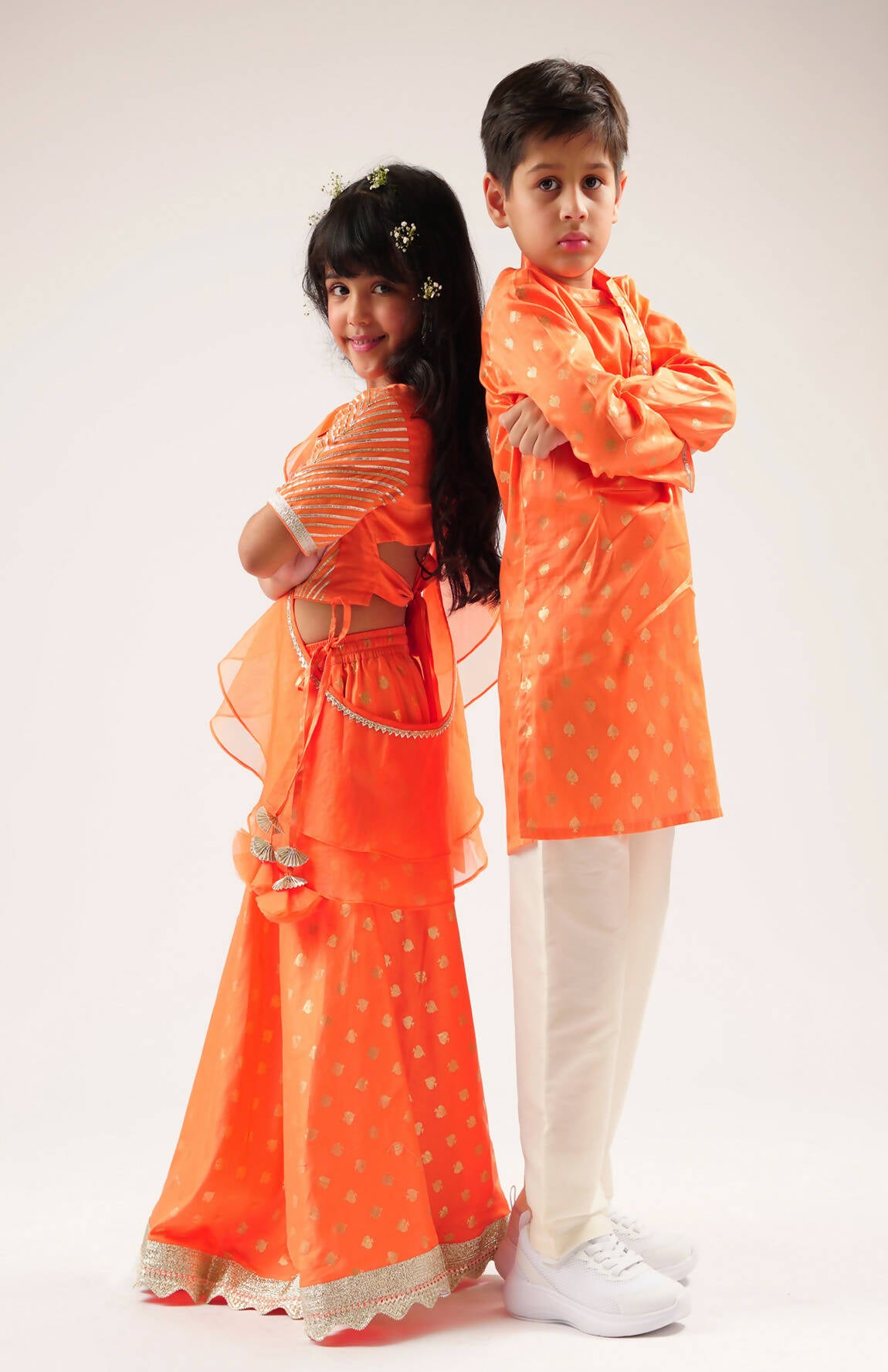 Lil Drama Mehfil Orange Ghagra Choli Dupatta Set For Girls - Distacart