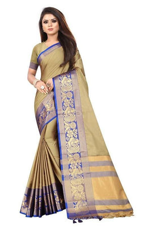 Vamika Banarasi Cotton Silk Weaving Brown Saree (DOCTOR MOR CHIKU)