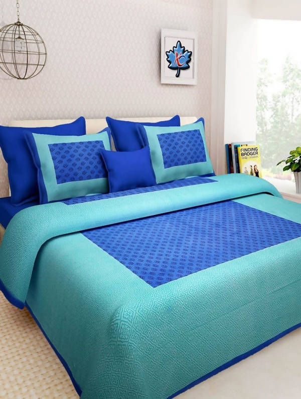 Vamika Printed Cotton Blue Bedsheet With Pillow Covers (LEOC_GADD_B) - Distacart