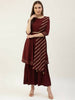 FIORRA Women's Maroon Poly Crepe Flared Kurta Pant With Dupatta - Distacart