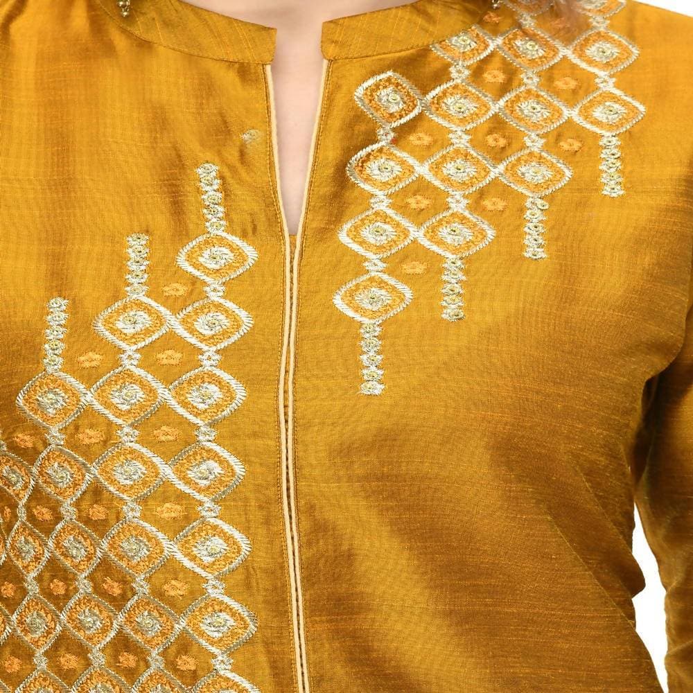 Lagi Women's Mustard Poly silk Straight Embroidred Kurta & Pant (RO115C)