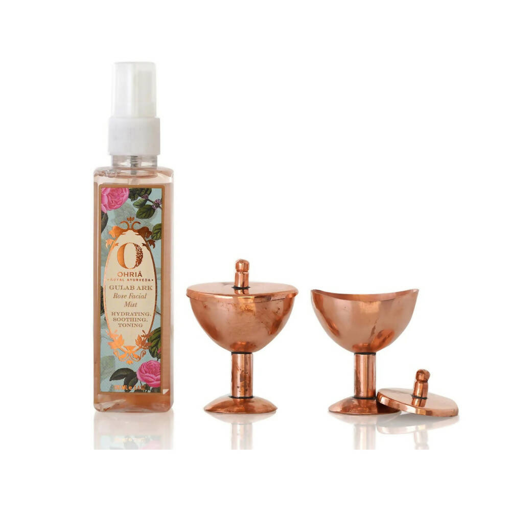 Ohria Ayurveda Pure Copper Eye Cups Ritual: Netra Shudhi With Rose Facial Mist - Distacart