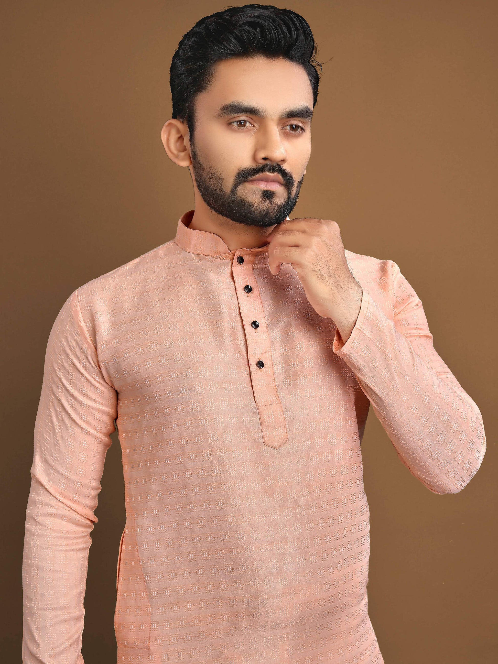Full Stitched Kurta Pajama Set for Men by Infinity Export - Orange-Peach - Distacart