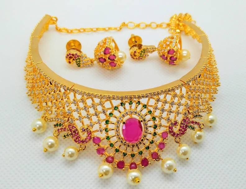 Multicolor AD Peacock Bridal Choker