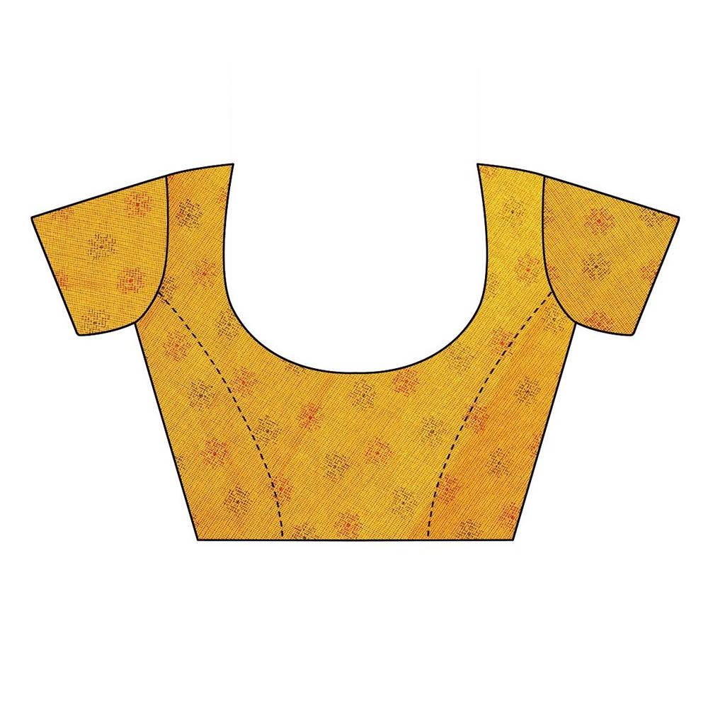 Vamika Printed Jute Silk Yellow Saree  Blouse