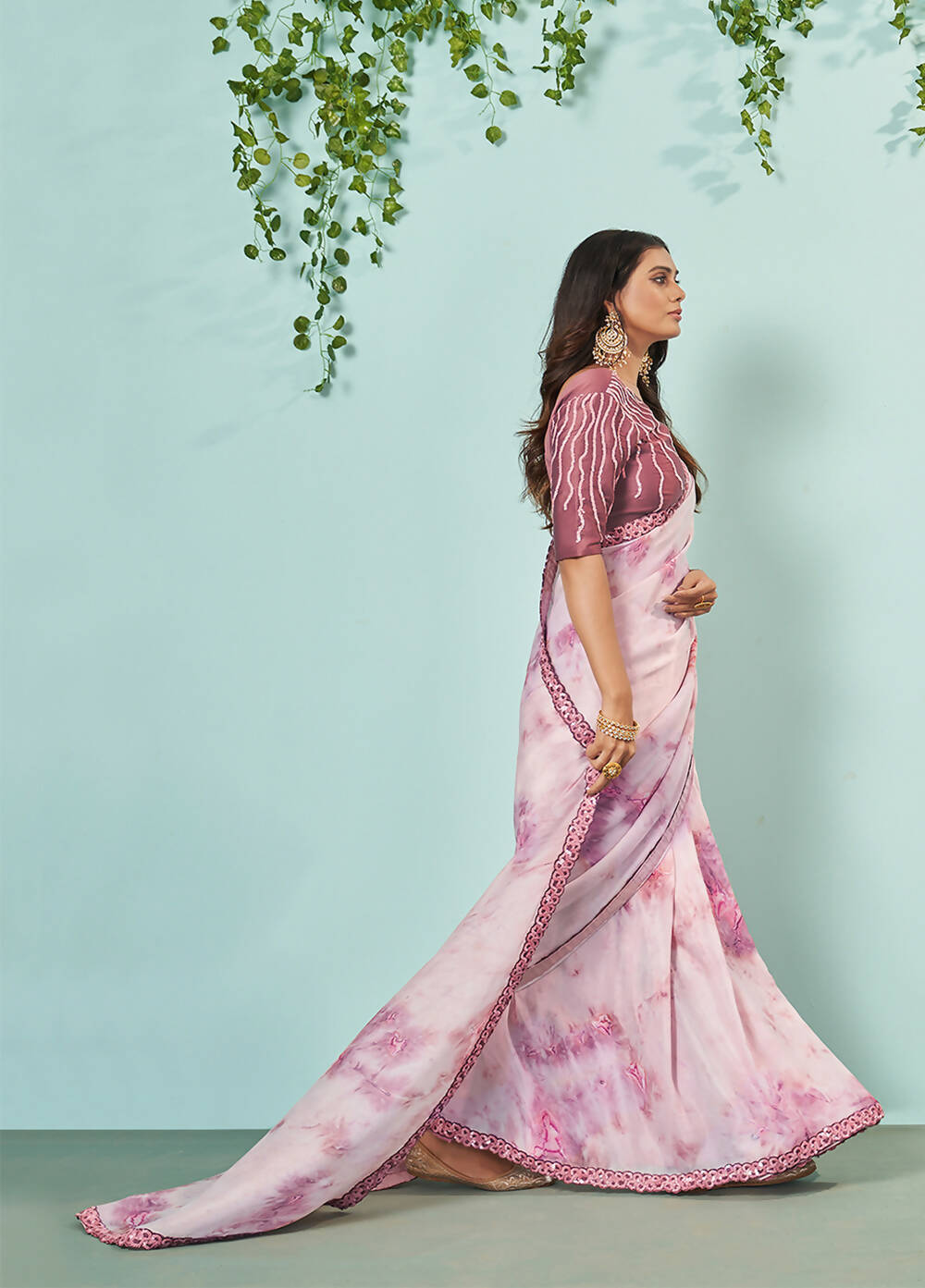 Mauve Crepe Silk Printed Saree With Unstitched Blouse Piece - Norita Ikshita - Distacart