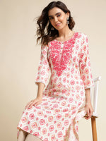 Thumbnail for Pink Poly Rayon Aztec Printed Straight Fit Kurta - Prasuti - Distacart