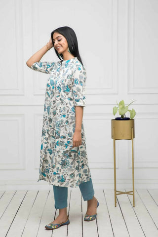 Myshka Women Multi Floral Cotton A-Line Mandarin Collar Kurtas - Distacart