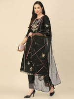 Thumbnail for Black Embroidered Chinon Straight Kurta With Trouser & Dupatta - Salimar - Distacart