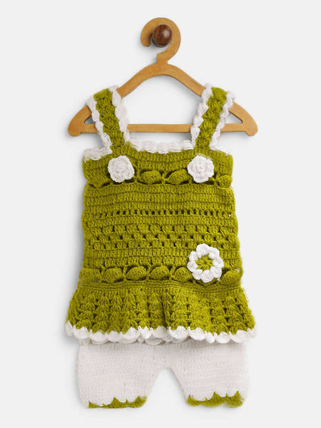 ChutPut Hand knitted Crochet Wool Royal Dress - Green - Distacart
