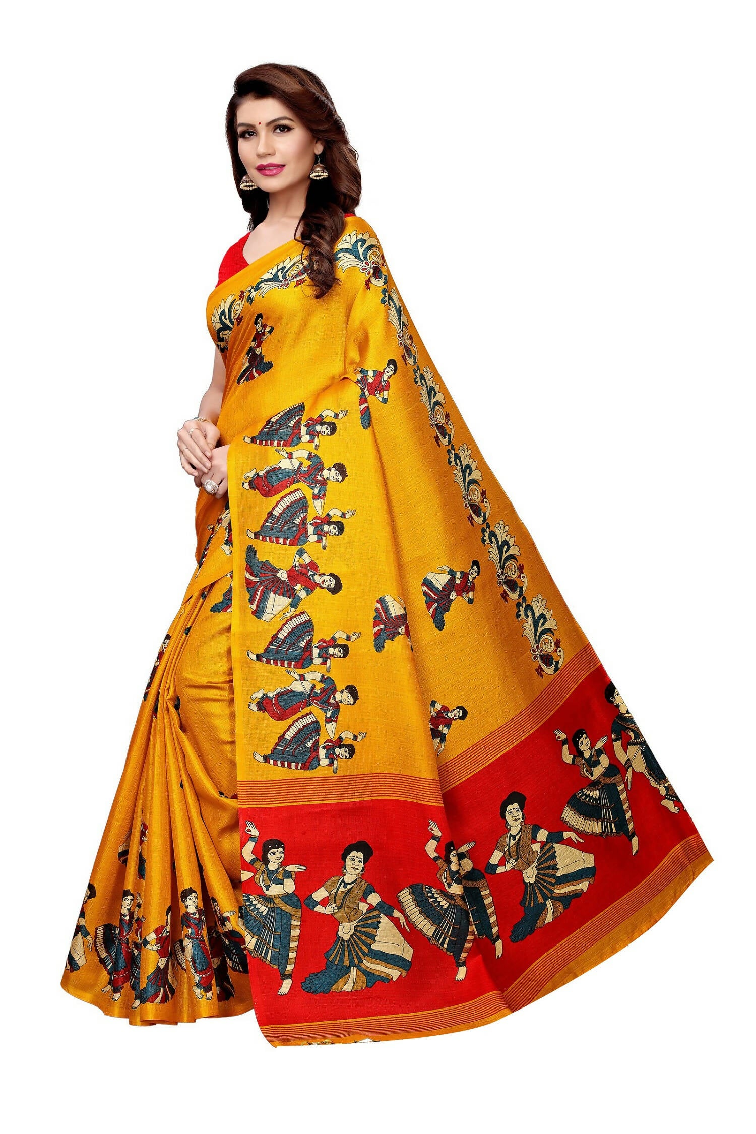 Vamika Latest Fashion Yellow Kalamkari With Jhalar Khadi Silk Saree - Distacart