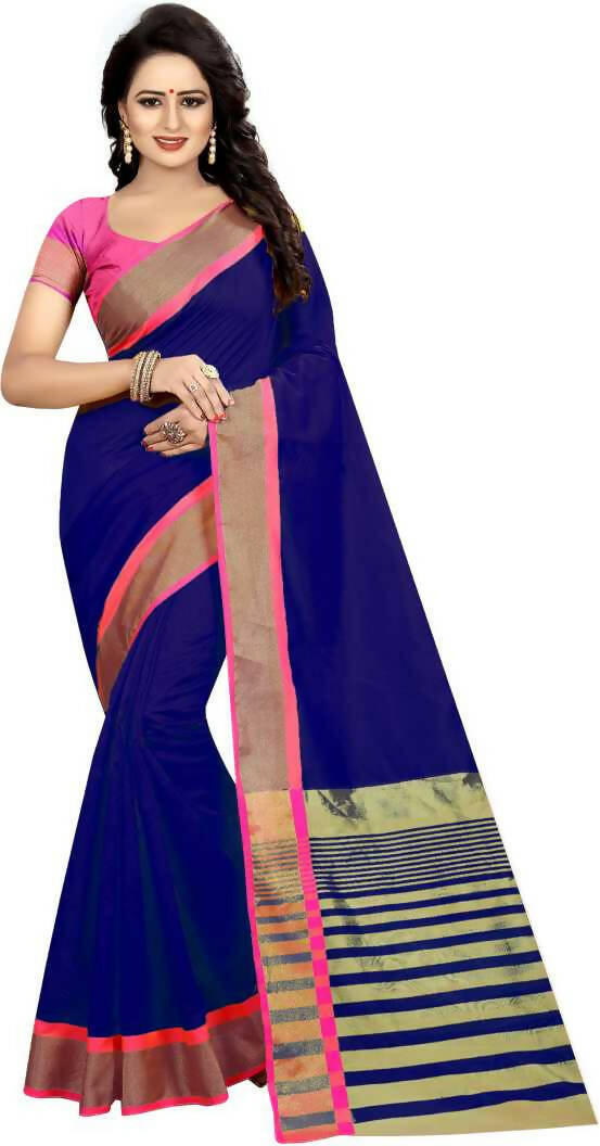 Vamika Weaving Blue Cotton Silk Saree - Distacart