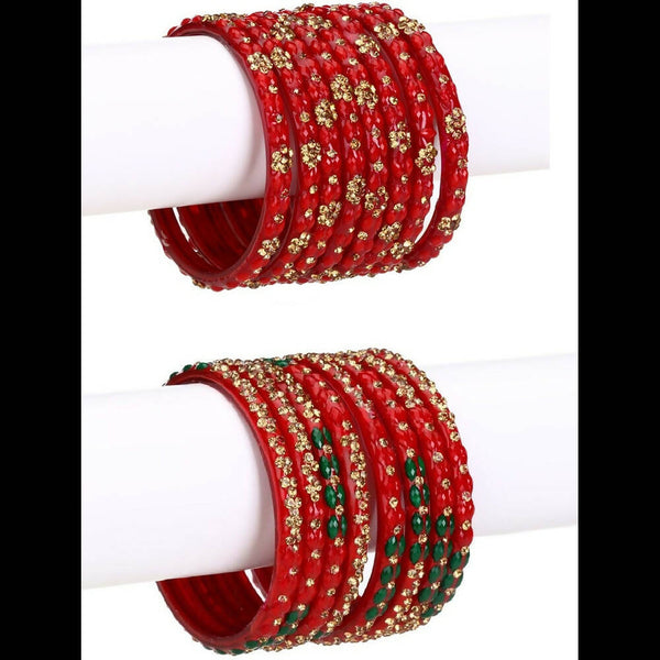 Afast Bridal Wedding & Party Fashionable Colorful Glass Bangle/Kada Set, Pack Of 16 - Red - Distacart
