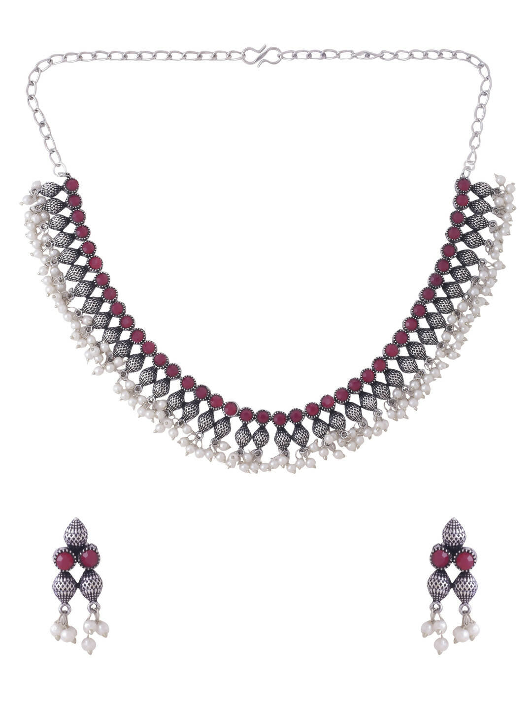 NVR Women Silver-Plated Stone Studded Oxidised Silver Jewellery Set - Distacart