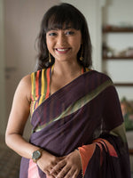 Thumbnail for Suta Purple Floral Pure Cotton Saree - Distacart