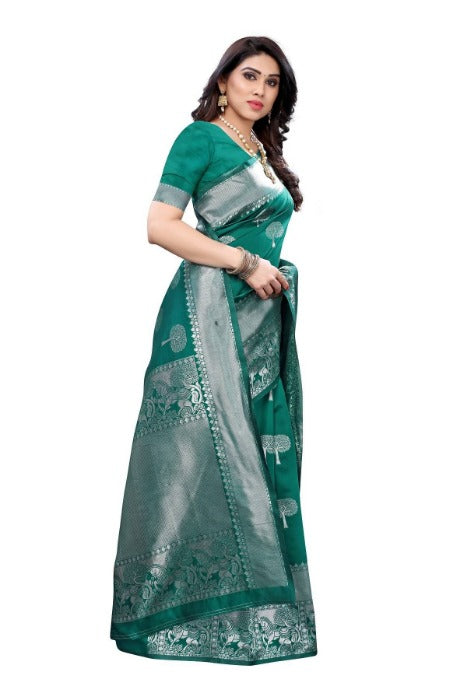 Vamika Banarasi Jacquard Weaving Rama Green Sarees