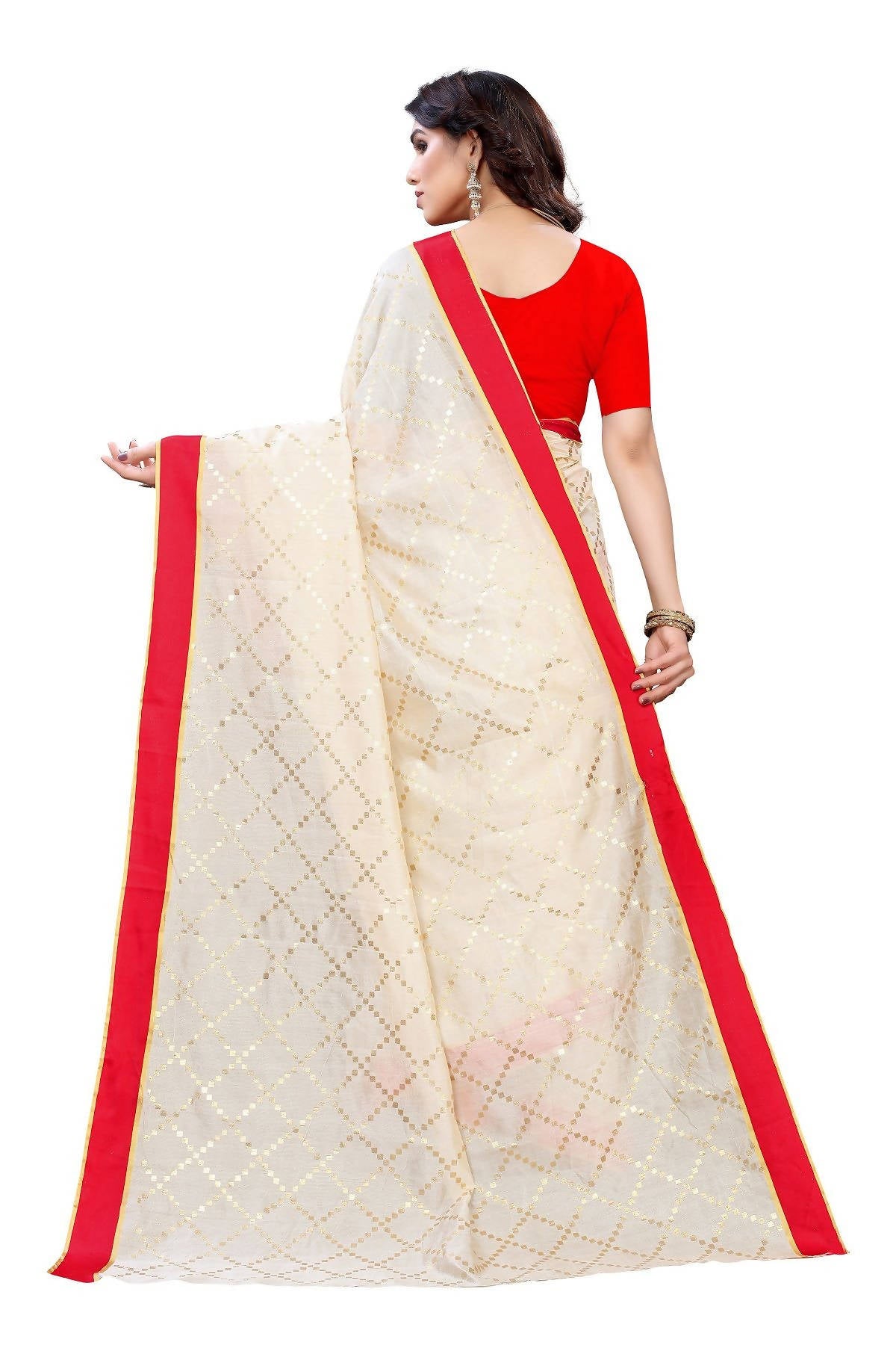 Vamika Cream Linen Foil Print Saree (YOGI CREAM) - Distacart