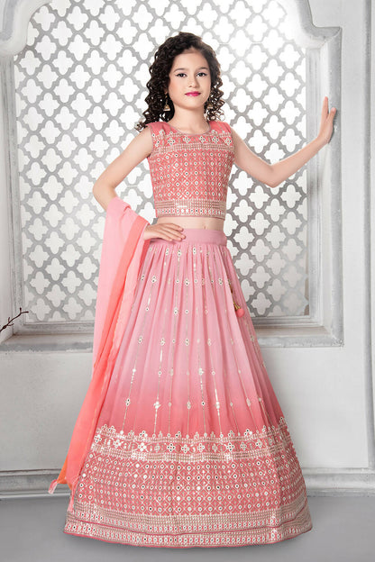 Kids Wedding Designer Peach Fox Georgette Lehenga Choli - Aaradhna - Distacart