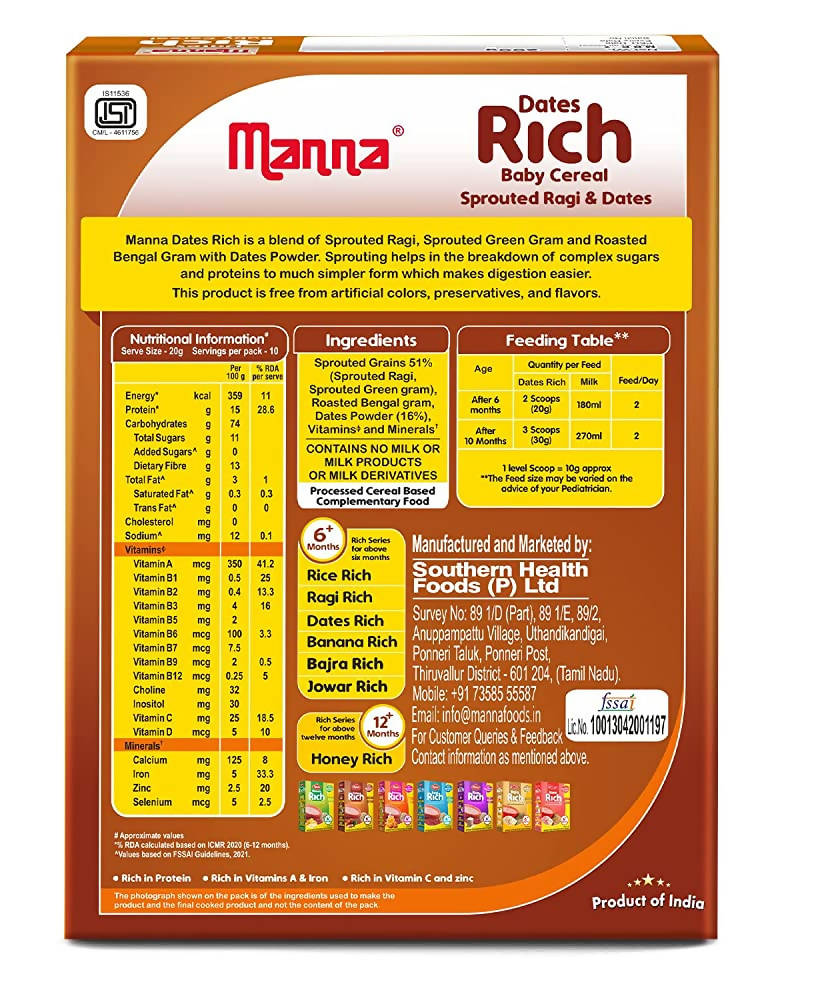 Manna Dates Rich Baby Cereal For 6+ Months