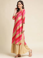 Thumbnail for Pink Rayon Floral Printed Straight Fit Kurta - Prasuti - Distacart