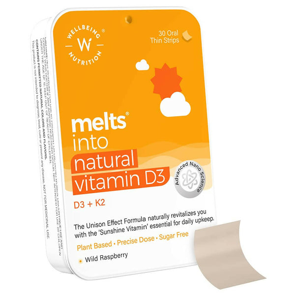 Wellbeing Nutrition Melts Natural Vitamin D3+K2 (MK-7) Oral Strips-Wild Raspberry Flavor - Distacart