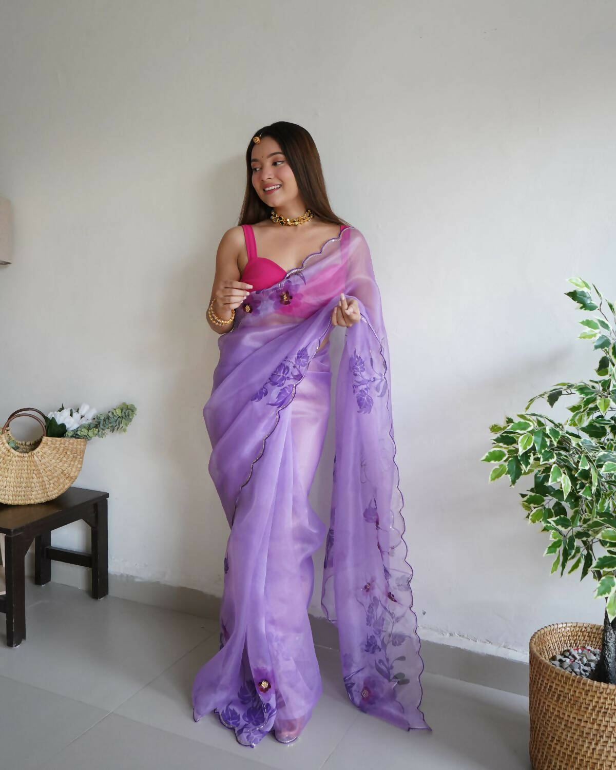 Vamsee Purple Organza Saree - Distacart
