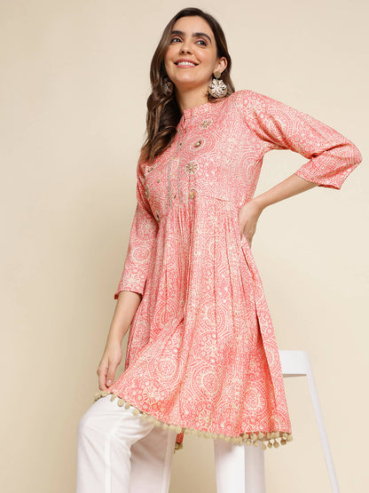 Peach Chiffon Paisley Printed Top - Himanshi - Distacart