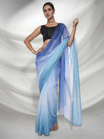 Thumbnail for Blue Organza Solid Saree With Unstitched Blouse Piece - Shanaya - Distacart