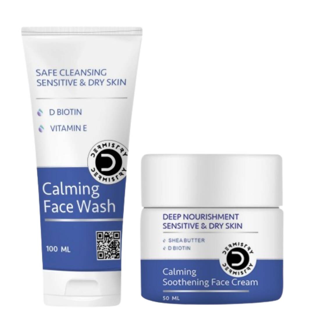 Dermistry Sensitive & Dry Skin Calming Face Wash & Calming Soothening Face Cream - Distacart