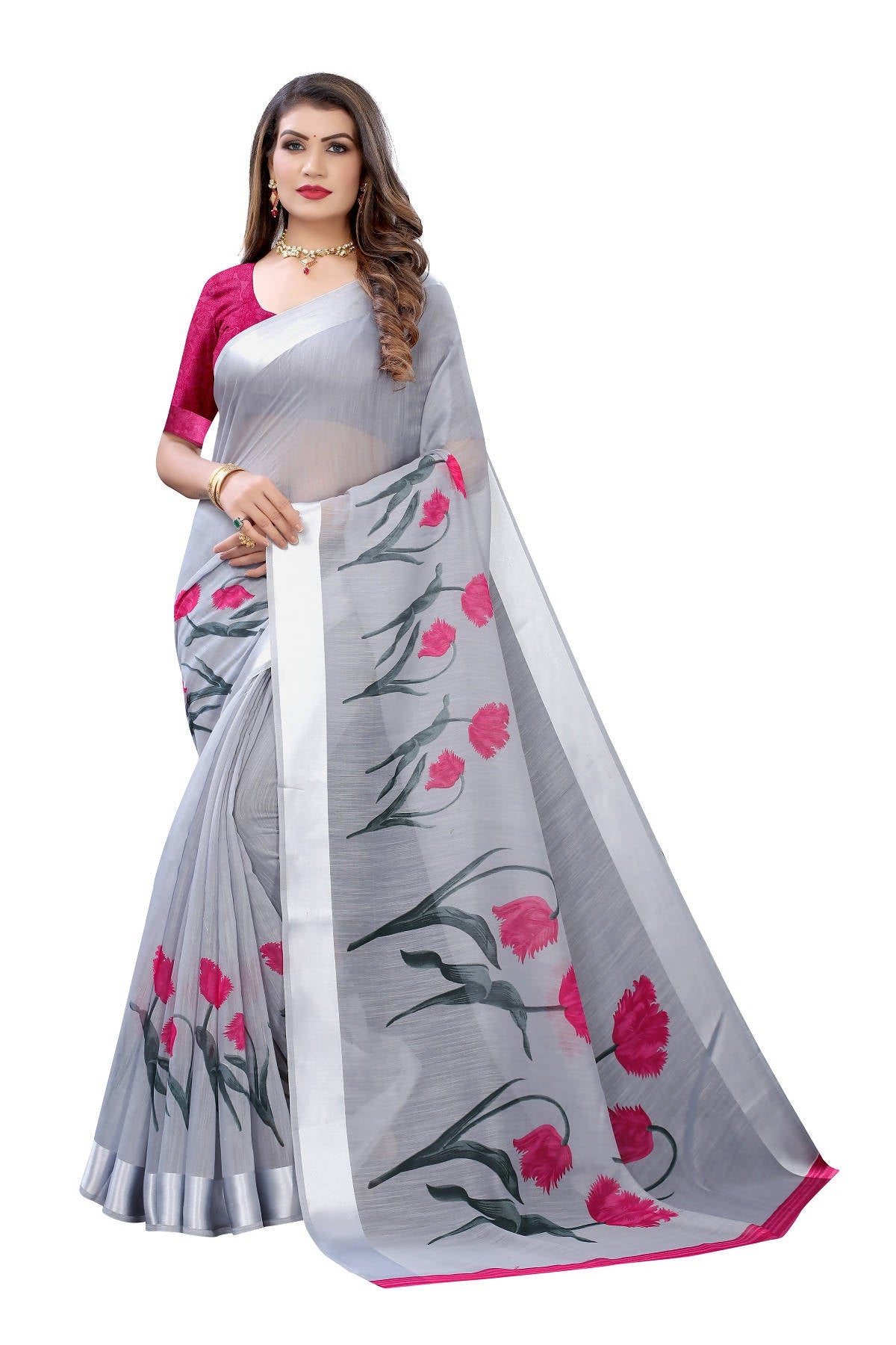 Vamika Grey Linen Satin Patta Saree (VANI GREY) - Distacart