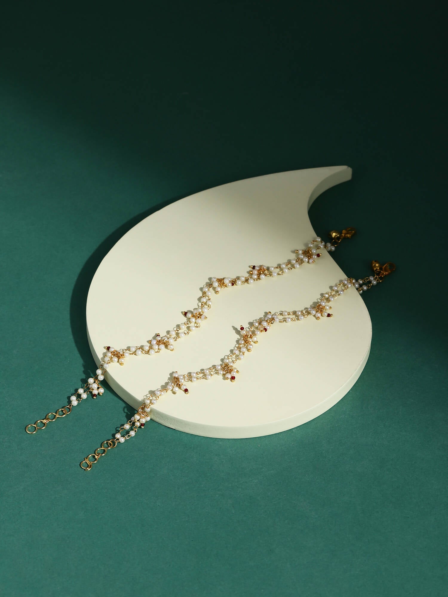 Gold-Plated White Kundan Studded Beaded Anklet - Ruby Raang - Distacart