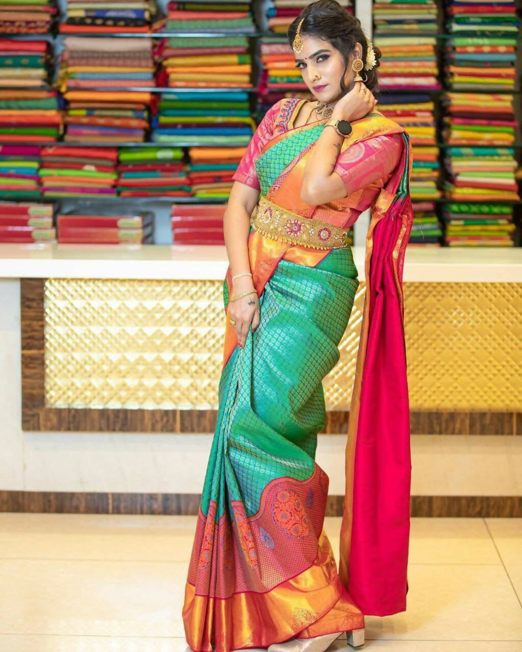 DEIANA'S Beautiful Golden Jari with New Design Soft Lichi Silk Saree - Bluue - Distacart