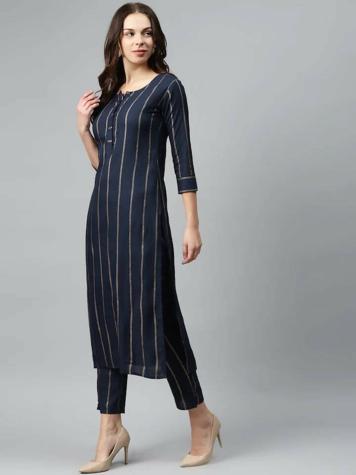 Vamika Printed Rayon Blue Party Wear/Casual Wear Kurta Set/Suit - Distacart