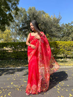Thumbnail for Vamsee Red Organza Saree - Distacart