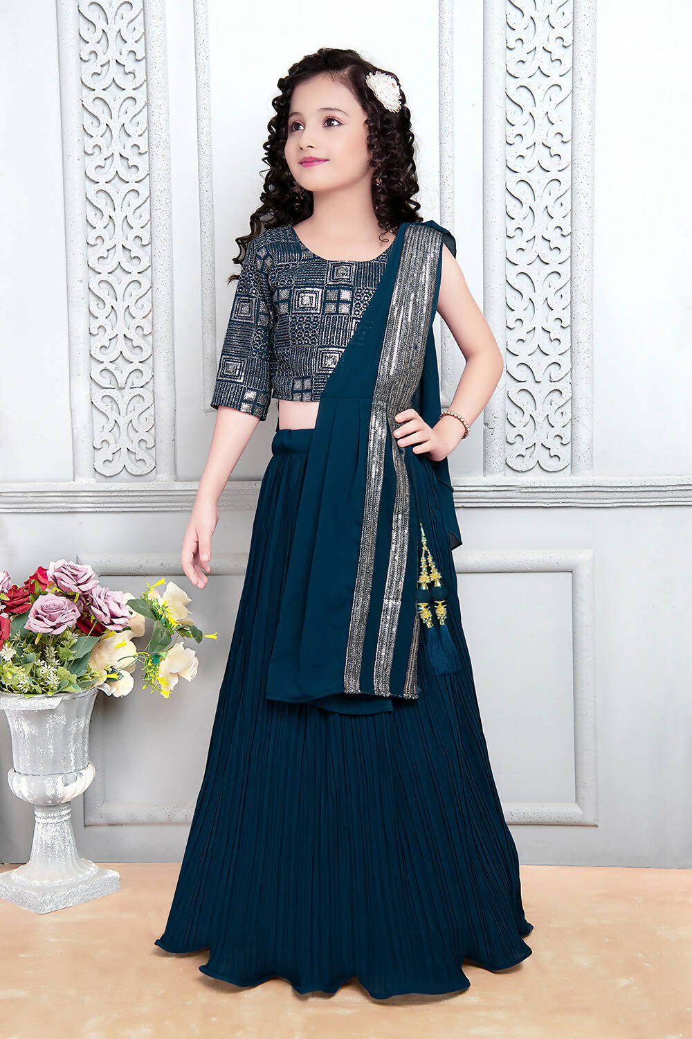 Kids Wedding Designer Rama Heavy Georgette Lehenga Choli - Aaradhna - Distacart