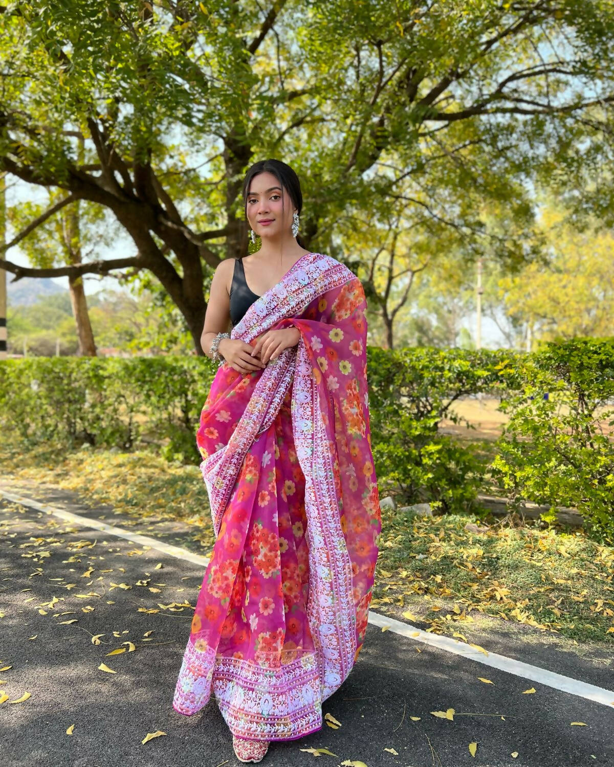 Vamsee Pink Organza Saree - Distacart