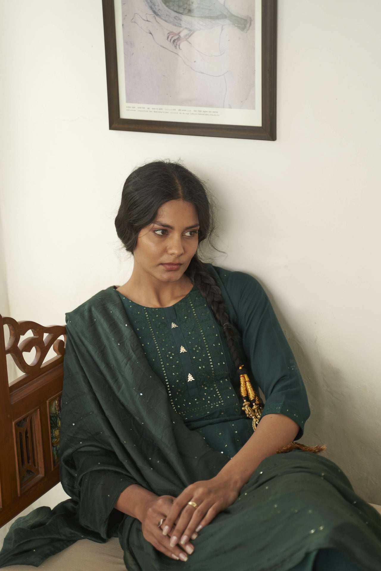 Dark Green Rayon Sequence Embroidery work Straight kurta with Pant & Dupatta - Akashara - Distacart
