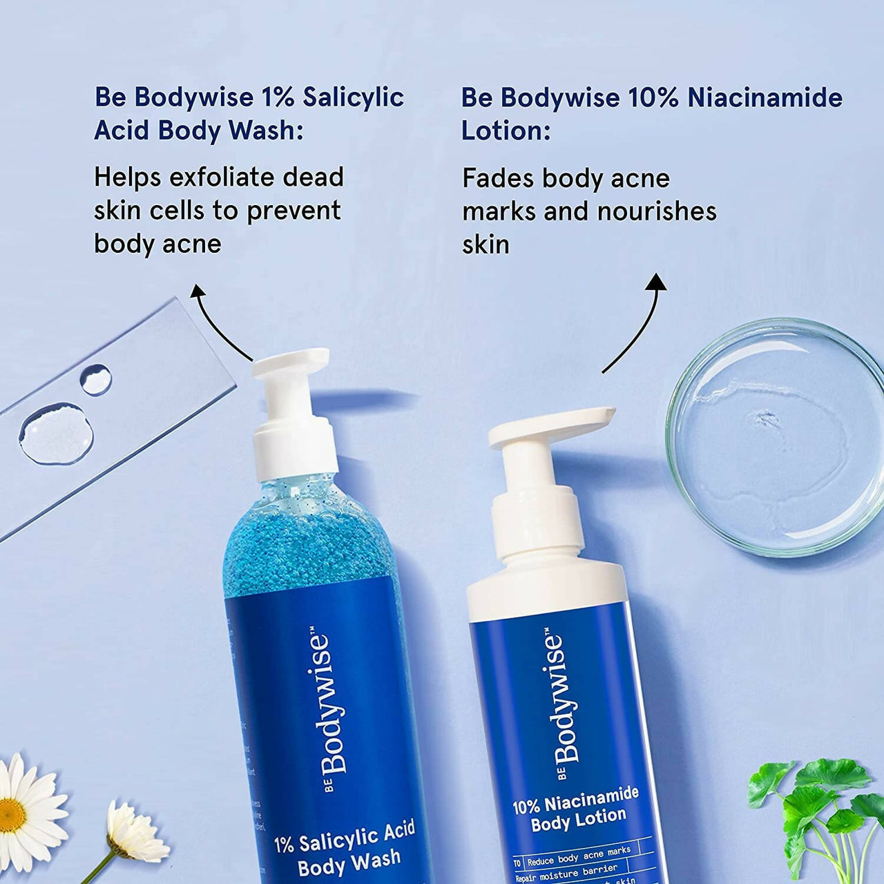 BeBodywise 1% Salicylic Acid Body Wash and 10% Niacinamide Body Lotion - Distacart