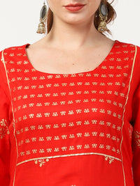 Thumbnail for Cheera Embellished Daily Wear Cotton Blend Kurta With Palazoo - Red - Distacart